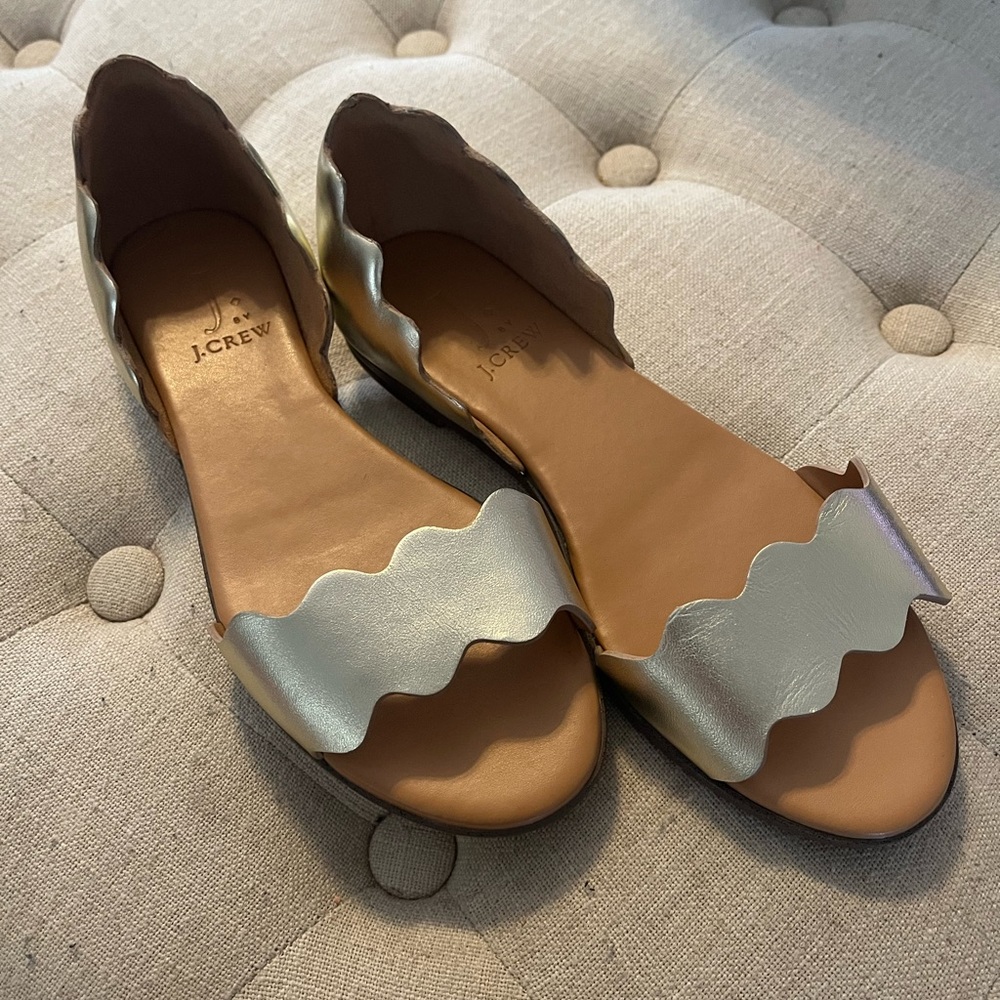 J. Crew Gold Metallic Scalloped Flats